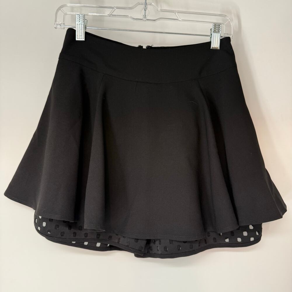 NBD Pleated Flared Mini Skort Womens Small Black High Waisted with Short Lined